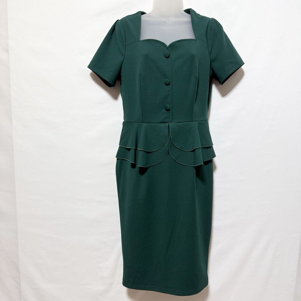 Aisire Vintage Redefined Peplum Sheath Dress Womens L Sweetheart Short Sleeve